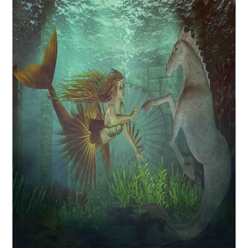 Mermaid with Seahorse Duvet Cover Set