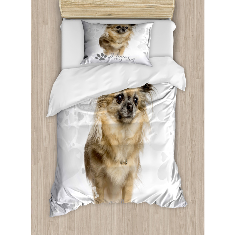 I Love My Dog Paw Print Duvet Cover Set