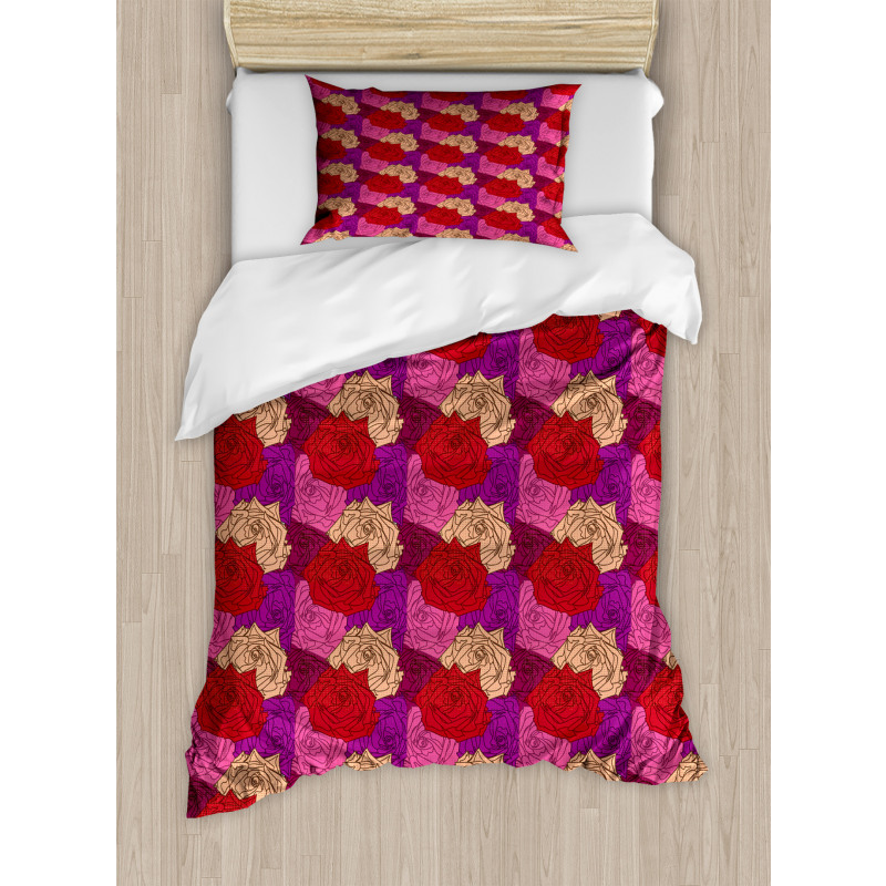 Dotted Colorful Floral Image Duvet Cover Set