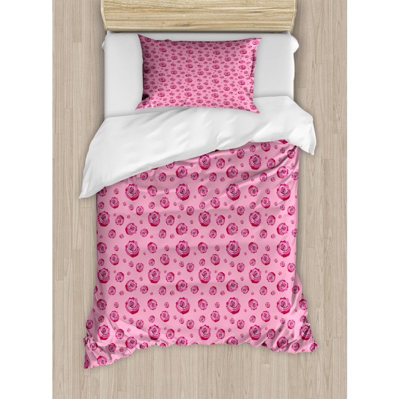 Pink Tones Monochrome Flowers Duvet Cover Set