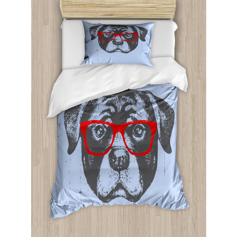 Funny Hipster Dog Duvet Cover Set