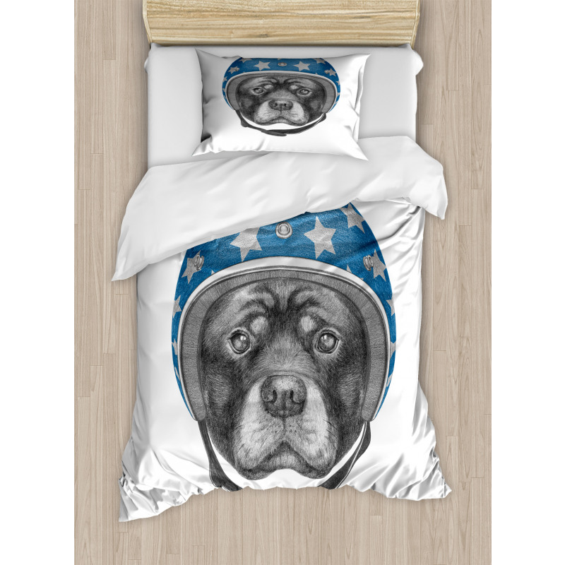 Dog in a Hard Hat Sketch Duvet Cover Set