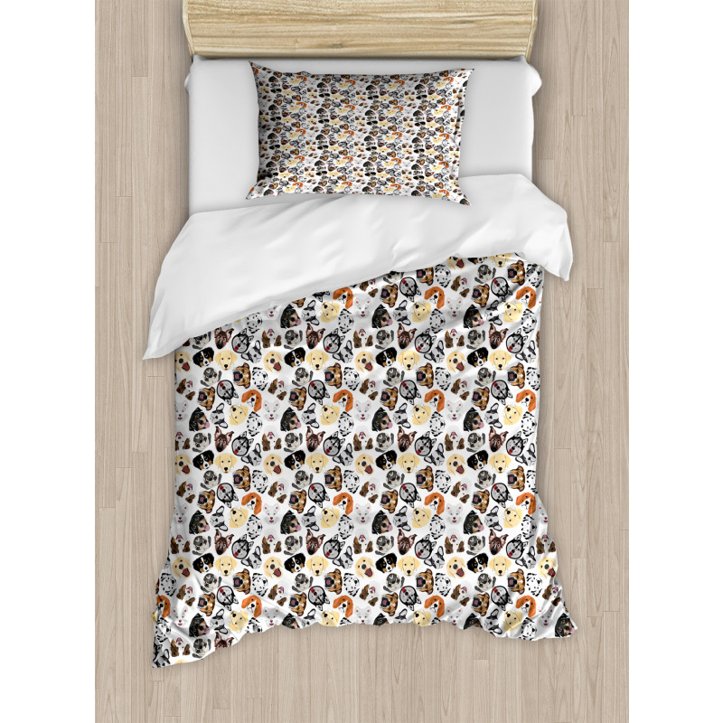 Types of Dog Faces Heads Duvet Cover Set