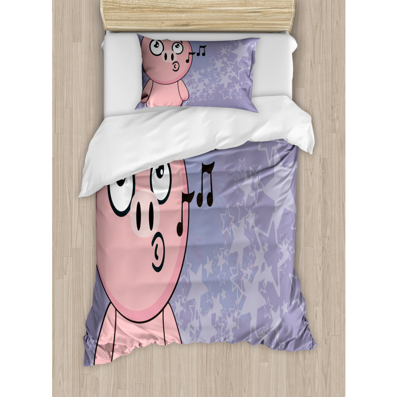 Farm Animal Singing Star Motifs Duvet Cover Set