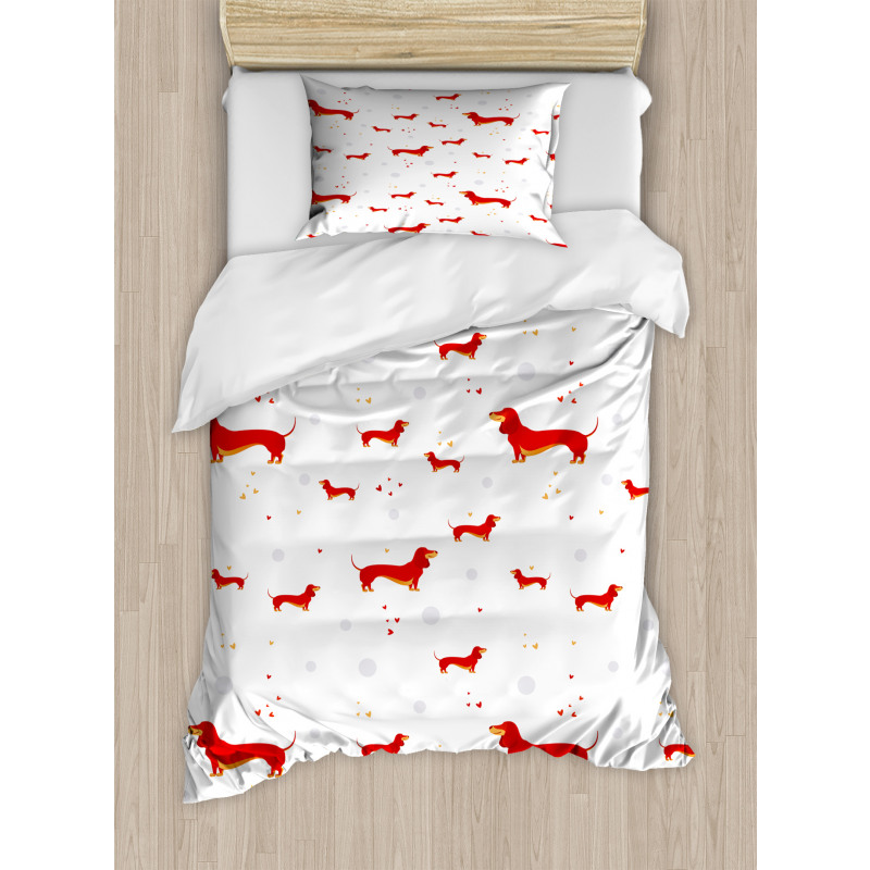 Dog with Hearts and Dots Duvet Cover Set