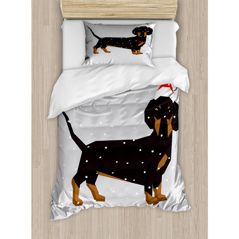 Dog Wears Xmas Hat Snow Duvet Cover Set