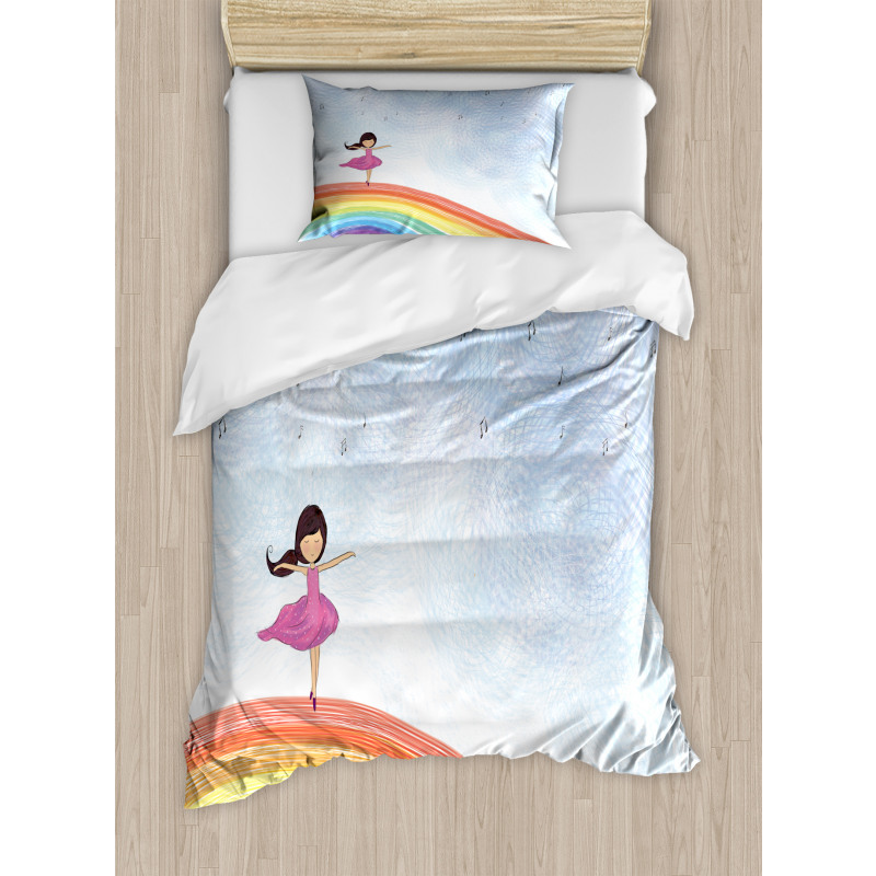 Girl Dances on Rainbow Duvet Cover Set