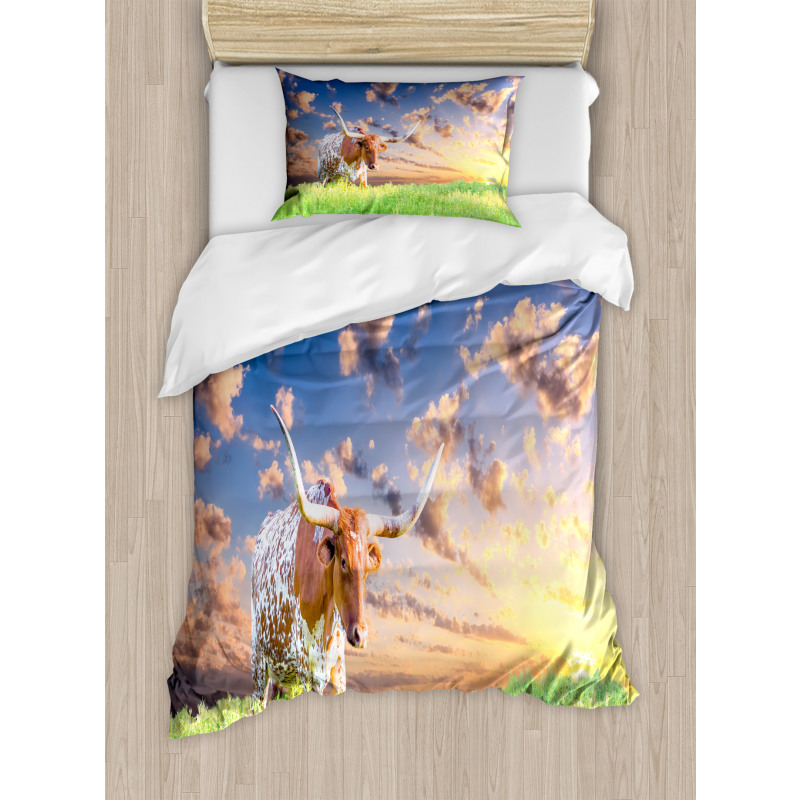 Female Cow in Pasture Sky Duvet Cover Set