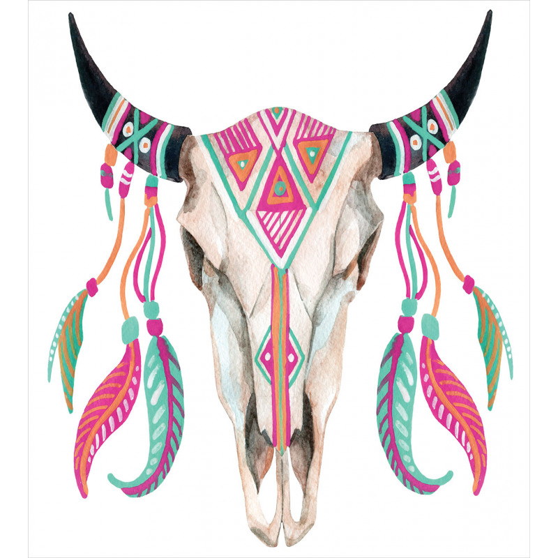 Bull Skull and Feathers Duvet Cover Set