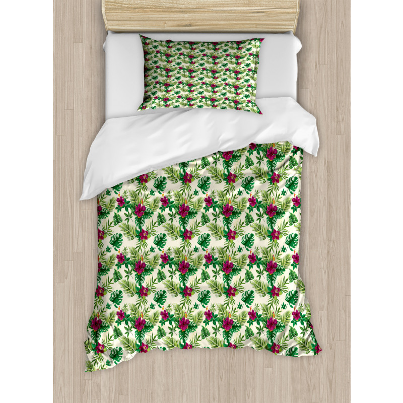 Exotic Foliage and Hibiscus Duvet Cover Set