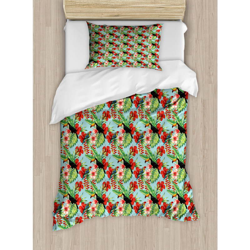 Hibiscus Parrot and Toucan Duvet Cover Set