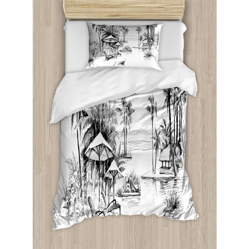 Sketchy Drawn Holiday Paradise Duvet Cover Set