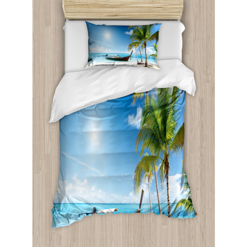 Wooden Boat on Exotic Beach Duvet Cover Set