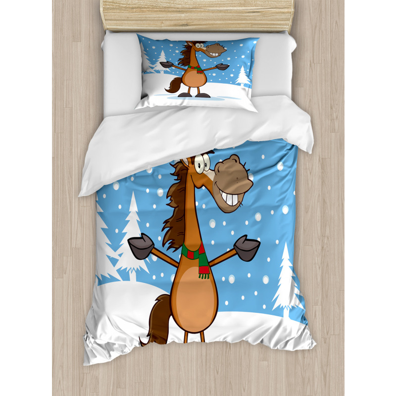 Horse in Snow Winter Duvet Cover Set