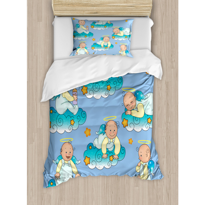 Babies on Clouds in Cartoon Duvet Cover Set