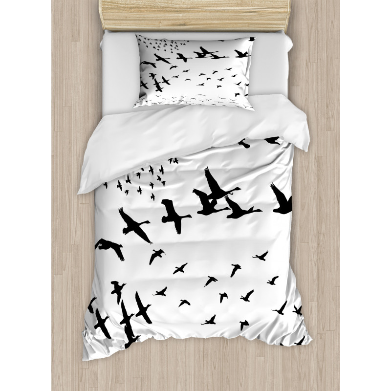 Monochrome Flying Birds Duvet Cover Set