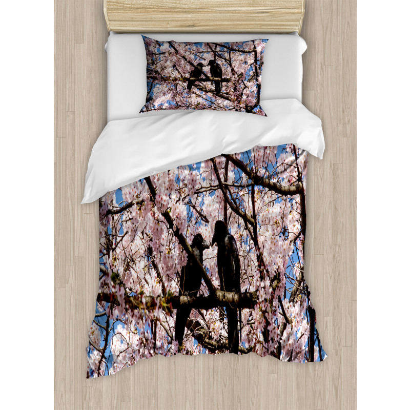 Birds on Sakura Tree Duvet Cover Set