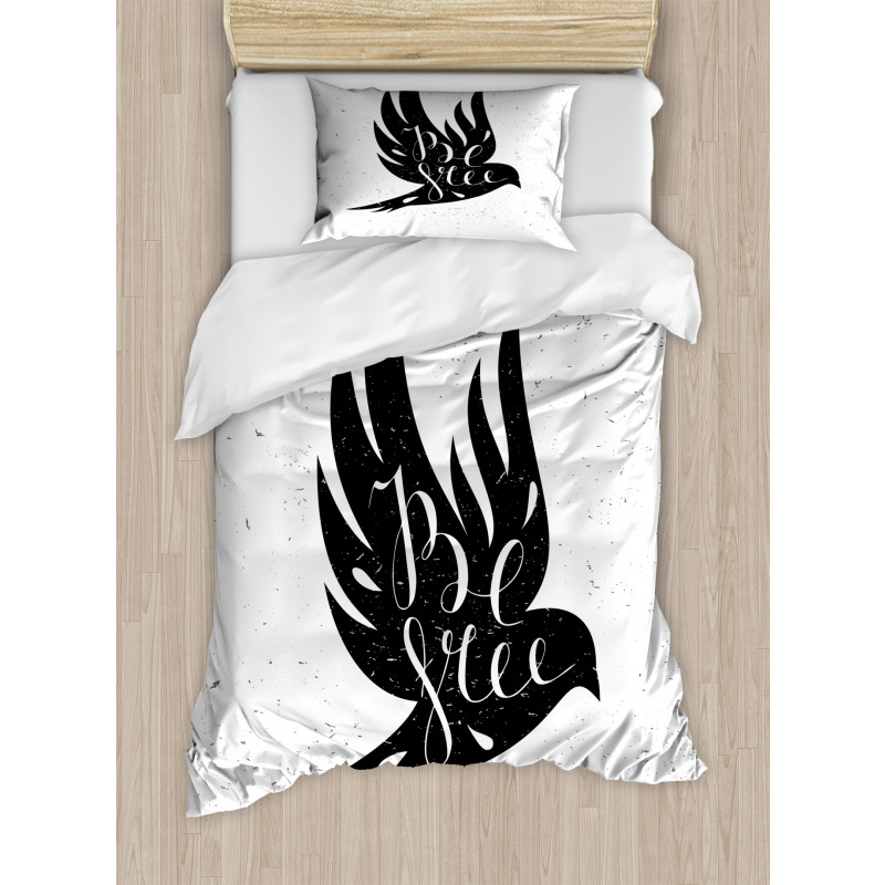 Be Free Text on Flying Bird Duvet Cover Set