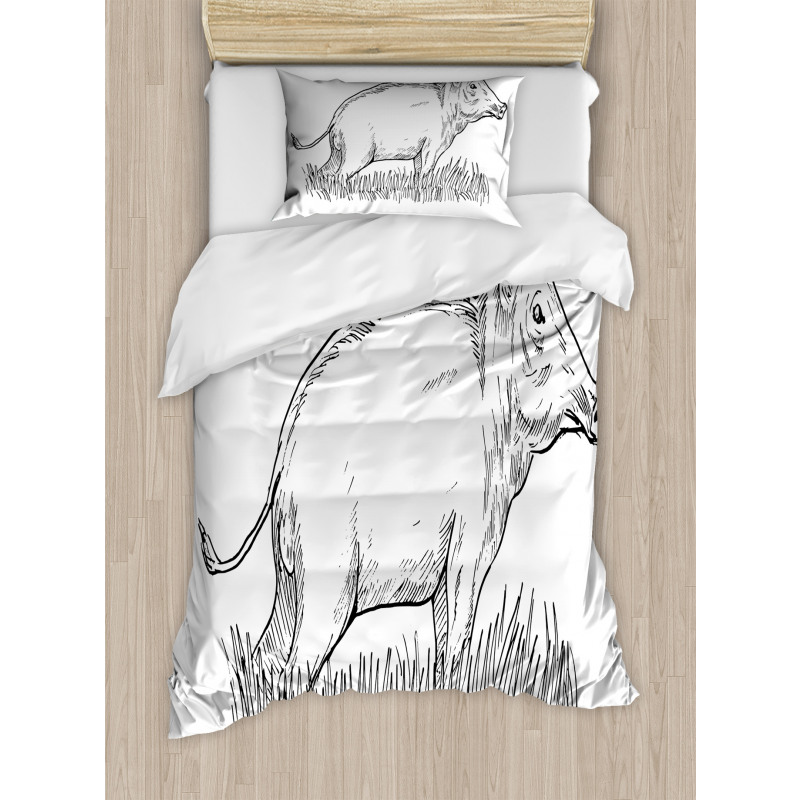 Outline Sketch Wild Boar Duvet Cover Set