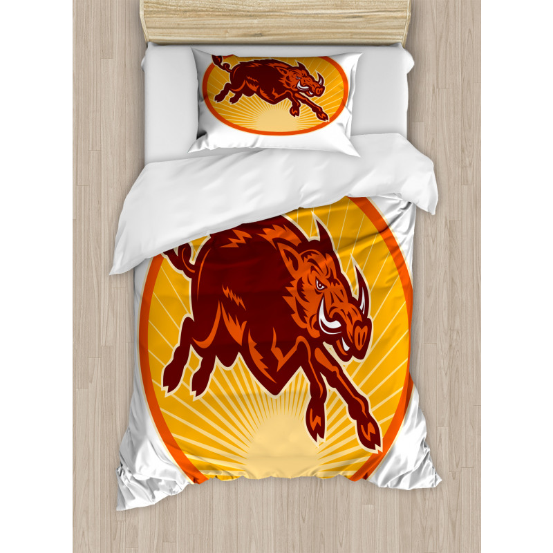 Retro Attacking Wild Boar Duvet Cover Set