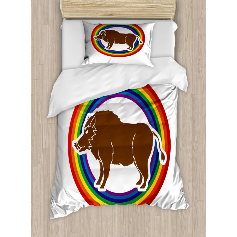 Wild Hog Boar in Rainbow Duvet Cover Set