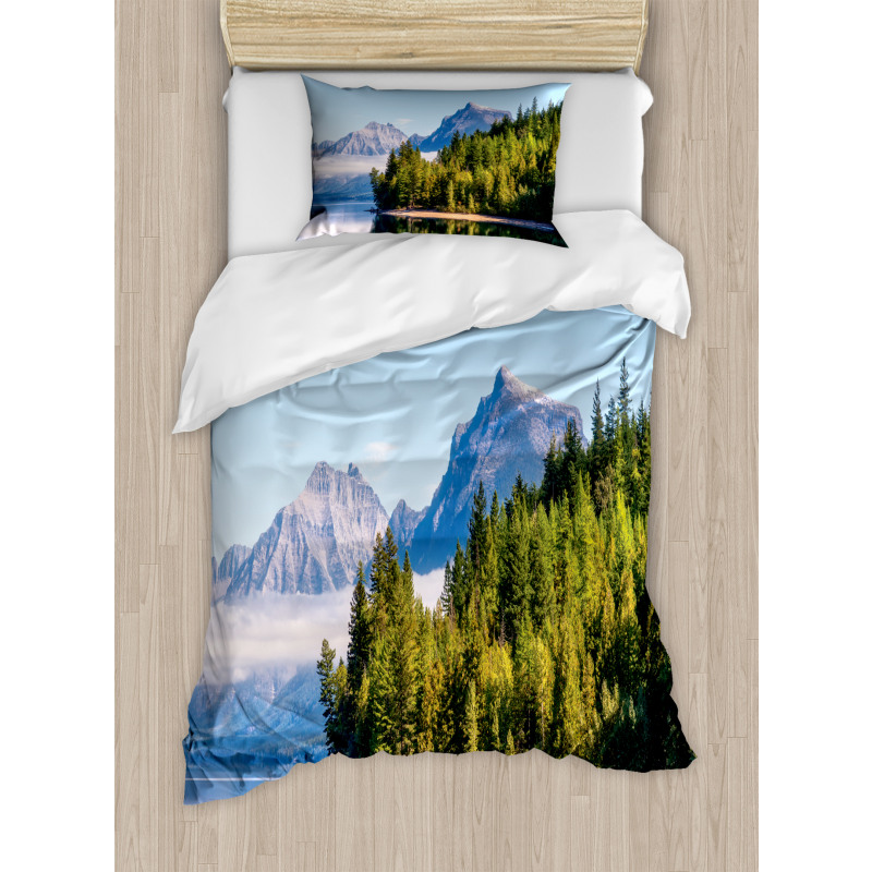 Forest with Misty Mountains Duvet Cover Set