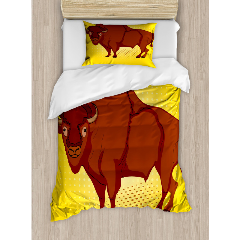 Comic Book Drawn Bison Duvet Cover Set