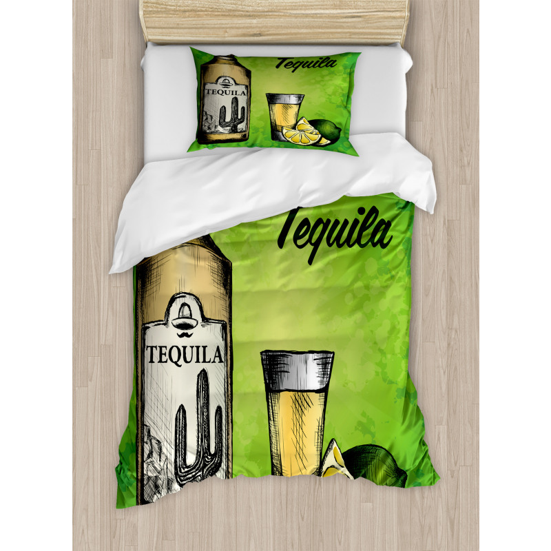 Bottle Shot Glass and Lime Duvet Cover Set