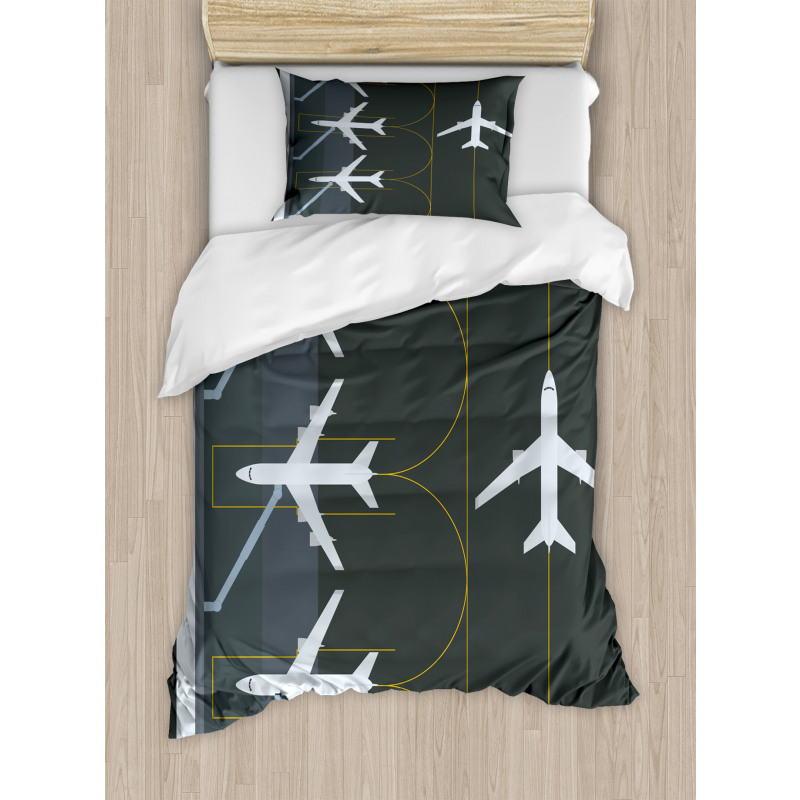 Landed Parked Airplanes Duvet Cover Set