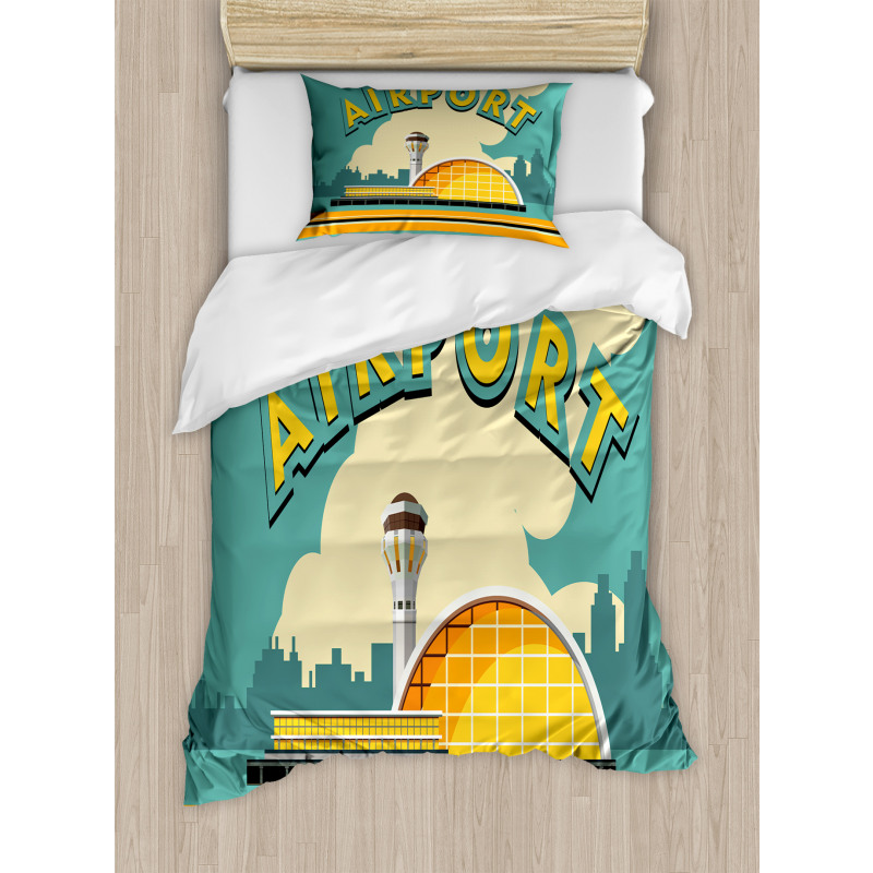 Nostalgic Airport Building Duvet Cover Set