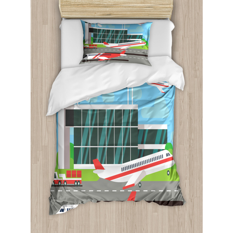 Departure Plane from Runway Duvet Cover Set