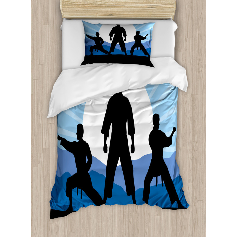 Karate Men Silhouettes Sun Duvet Cover Set