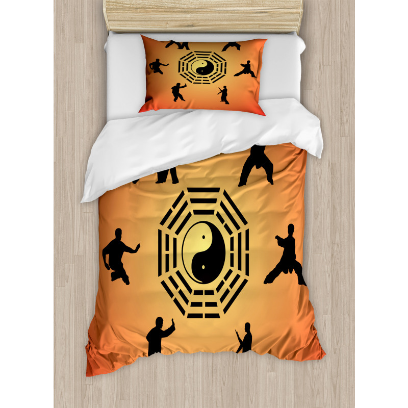 Yin Yang and Karate Poses Duvet Cover Set