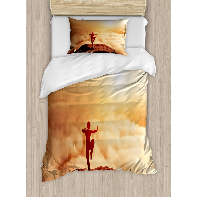 Karate Posed Man at Sunset Duvet Cover Set