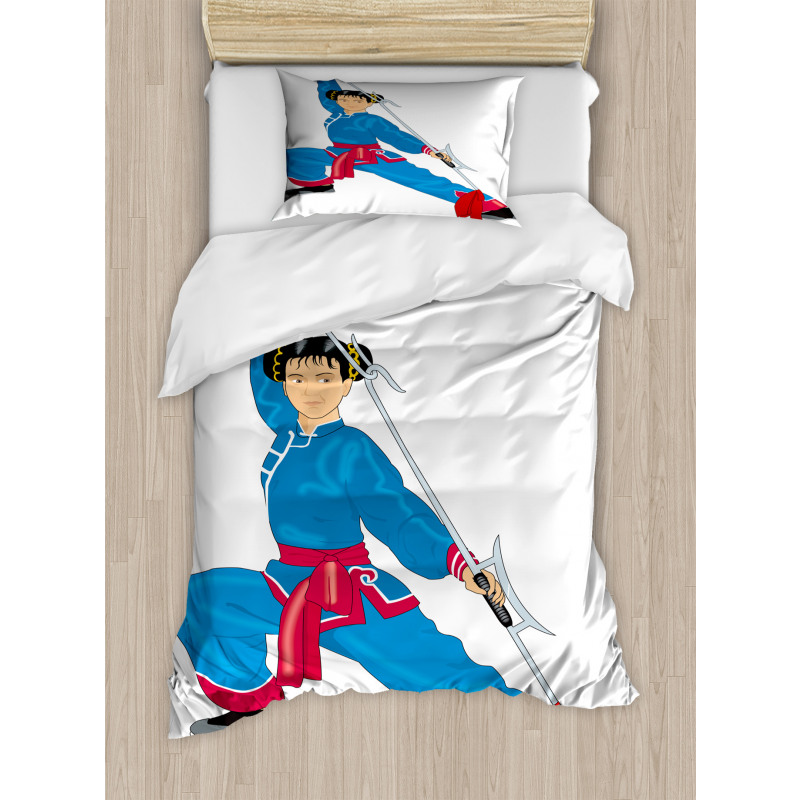 Cartoon Girl in Folk Clothe Duvet Cover Set