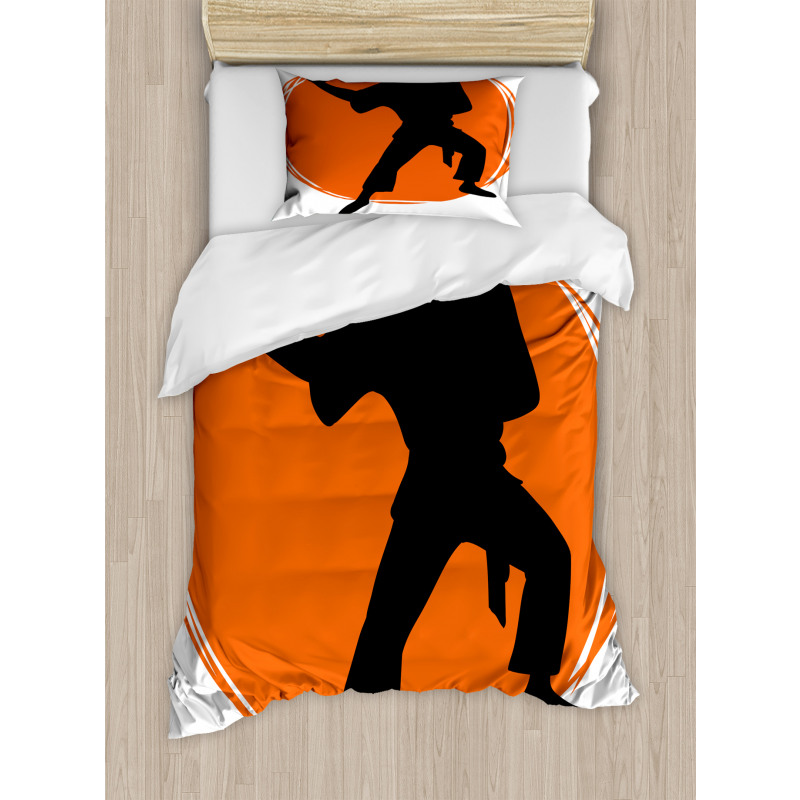 Karate Pose Man in Uniforms Duvet Cover Set