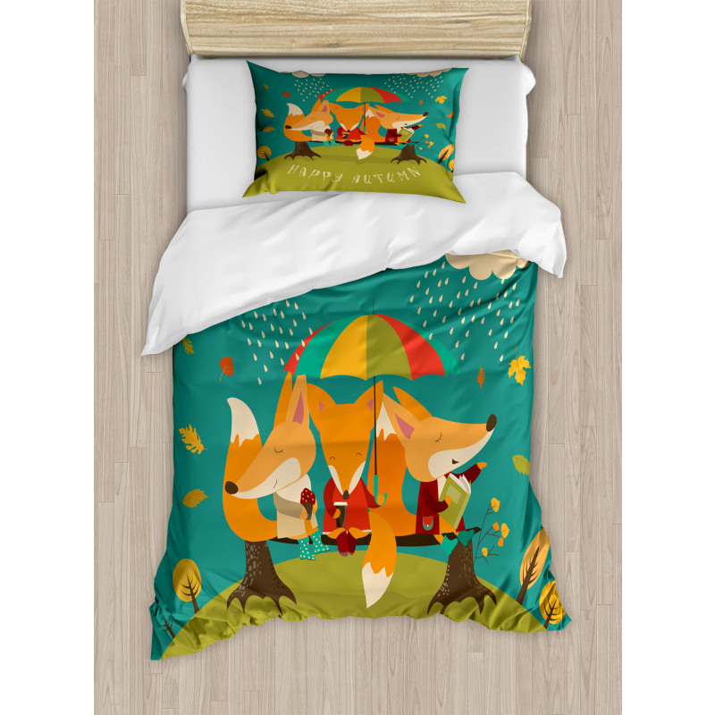 Foxes Umbrella Duvet Cover Set