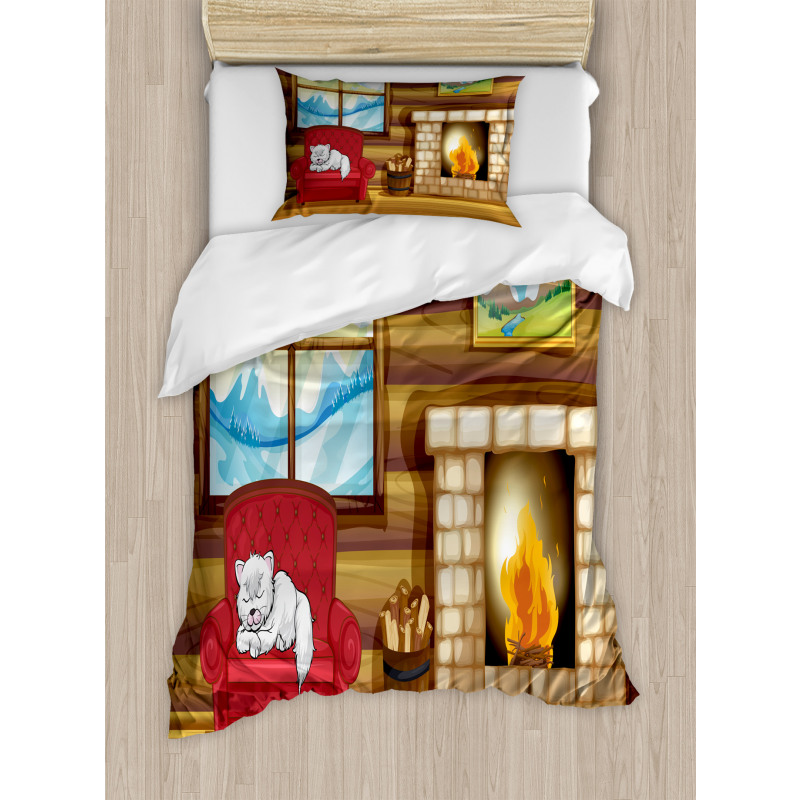 Sleepy Cat Rustic House Duvet Cover Set