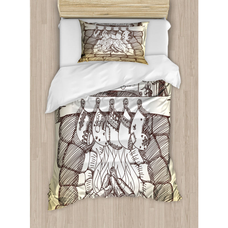 Christmas Sketch Stocking Duvet Cover Set