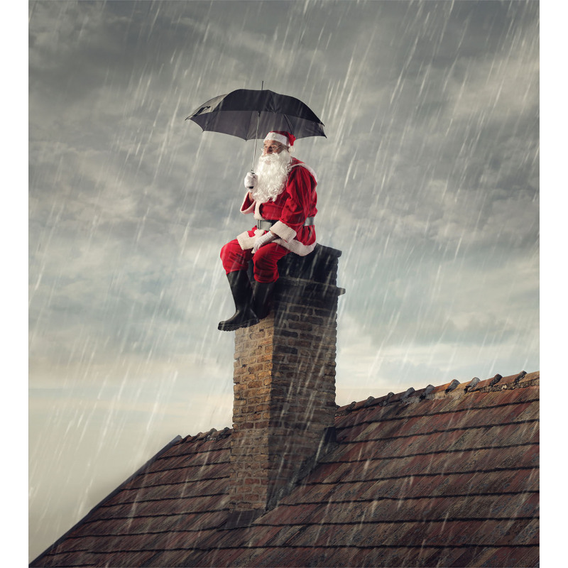 Santa on Chimney in Rain Duvet Cover Set