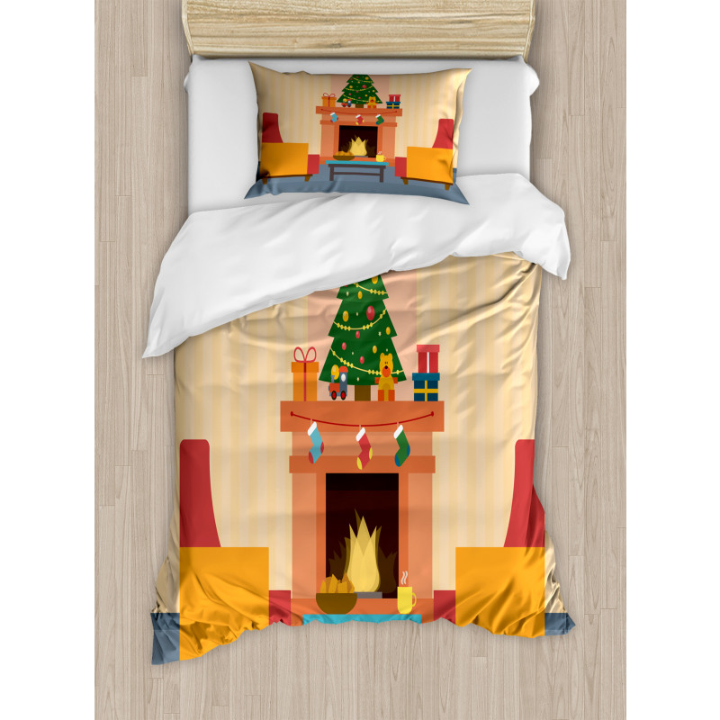 Cartoon Xmas Interior Duvet Cover Set