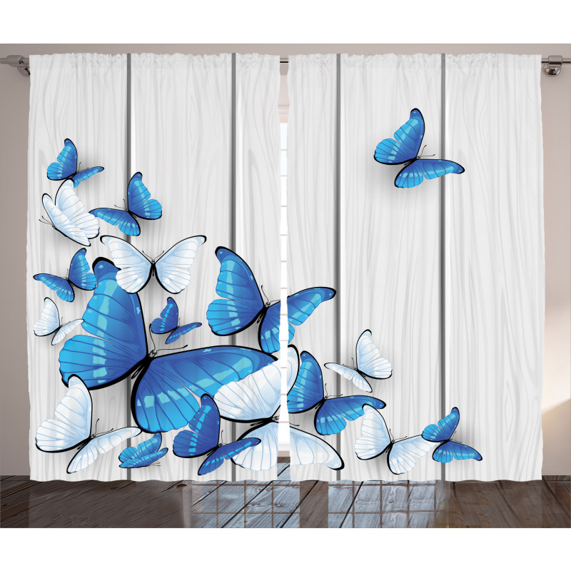 Kelebek Perde Mavi ve Beyaz Bahar Desenli
