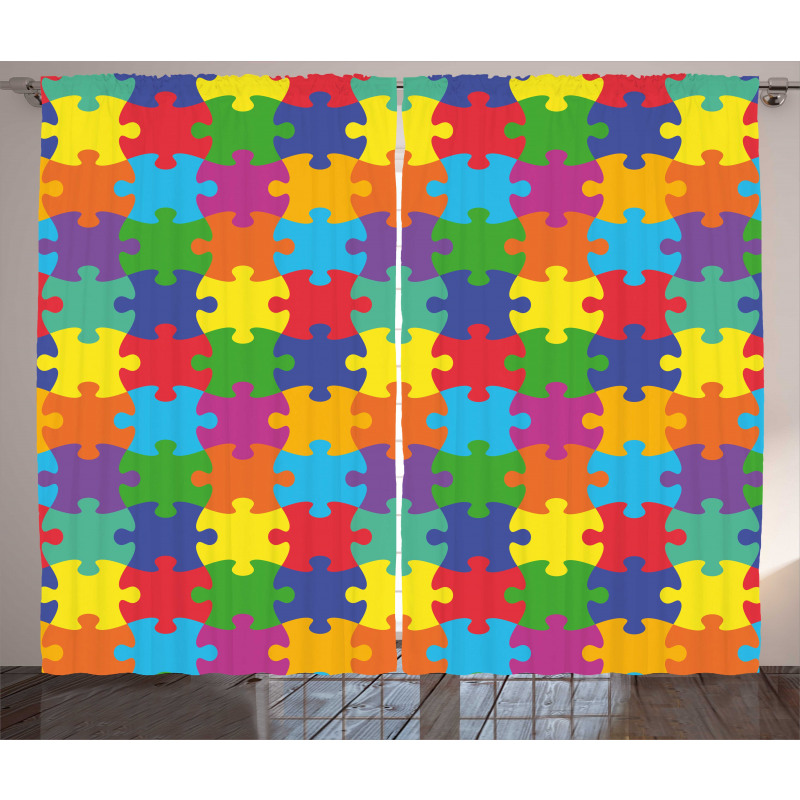 Renkli Perde Çocuksu Tasarım Rengarenk Puzzle Parçaları