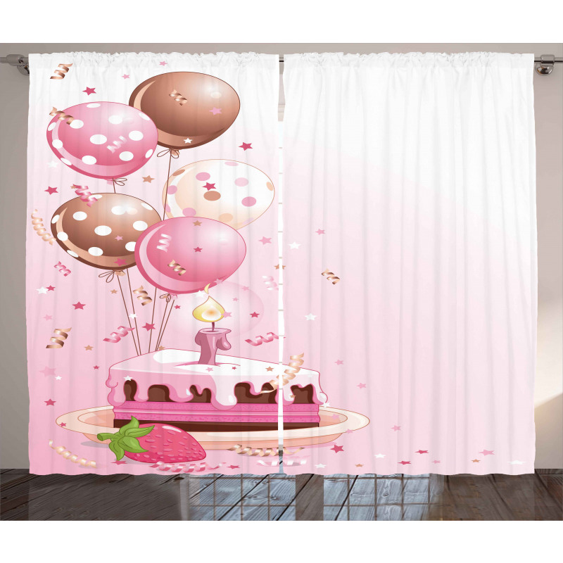 Doğum Günü Perde Pembe Pasta ve Balonlar