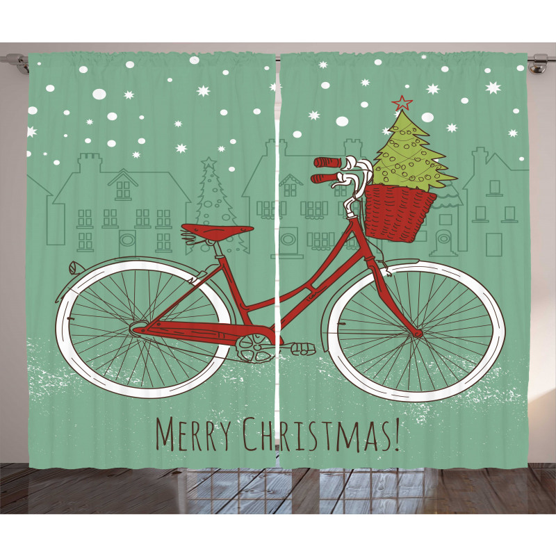 Bisikletli Perde Noel Bisikleti Desenli