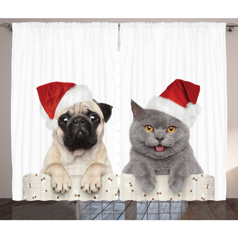 Kedi Köpek Perde Noel Baba Şapkalı Evcil Küçük Hayvanlar 