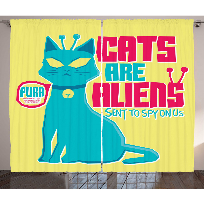 Cats are Aliens Cartoon Curtain