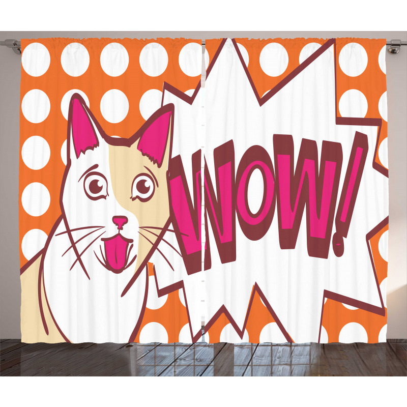 Comic Cat with Wow Lettering Curtain