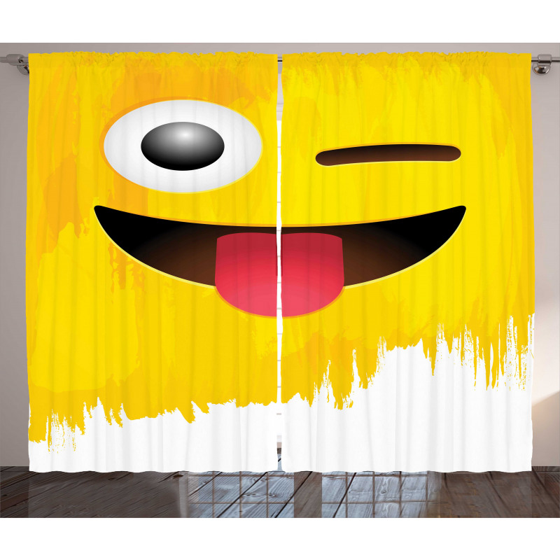 Winked Tongue Smiley Curtain