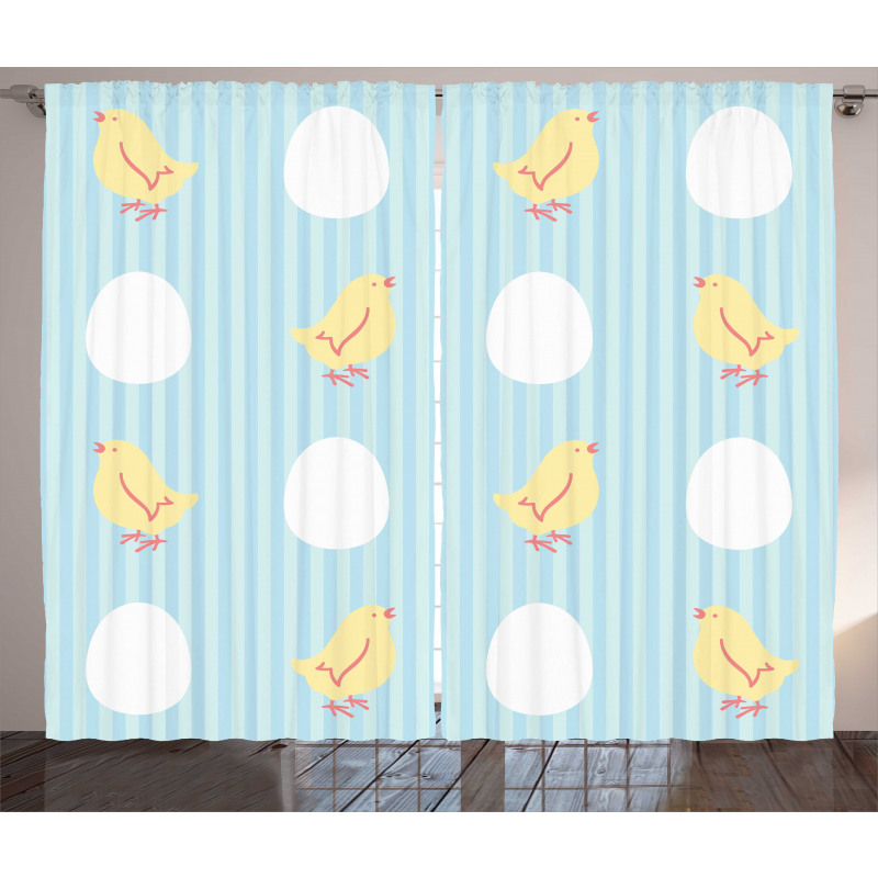 Baby Animal and Eggs Stripes Curtain